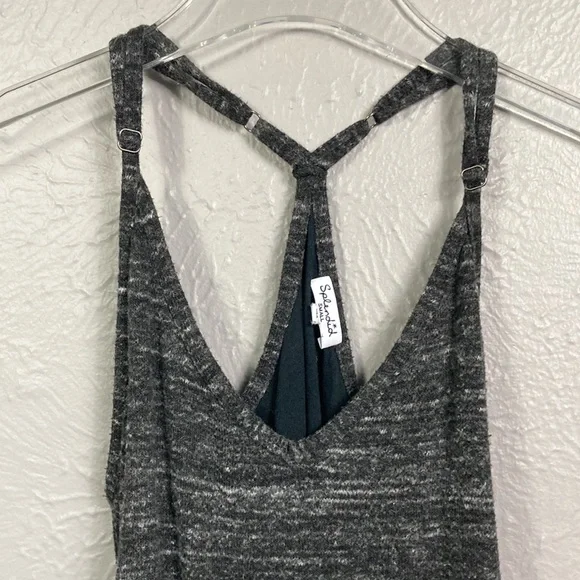 Splendid Heathered Gray Black Racerback Ruched Bodycon Dress Women's Siz…